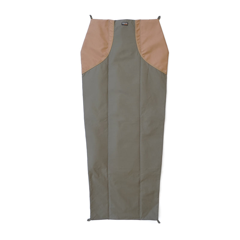 A compact shooting mat in ranger green with coyote brown colours with non-slip elbow areas and a waterproof base, designed for comfort during shooting activities.