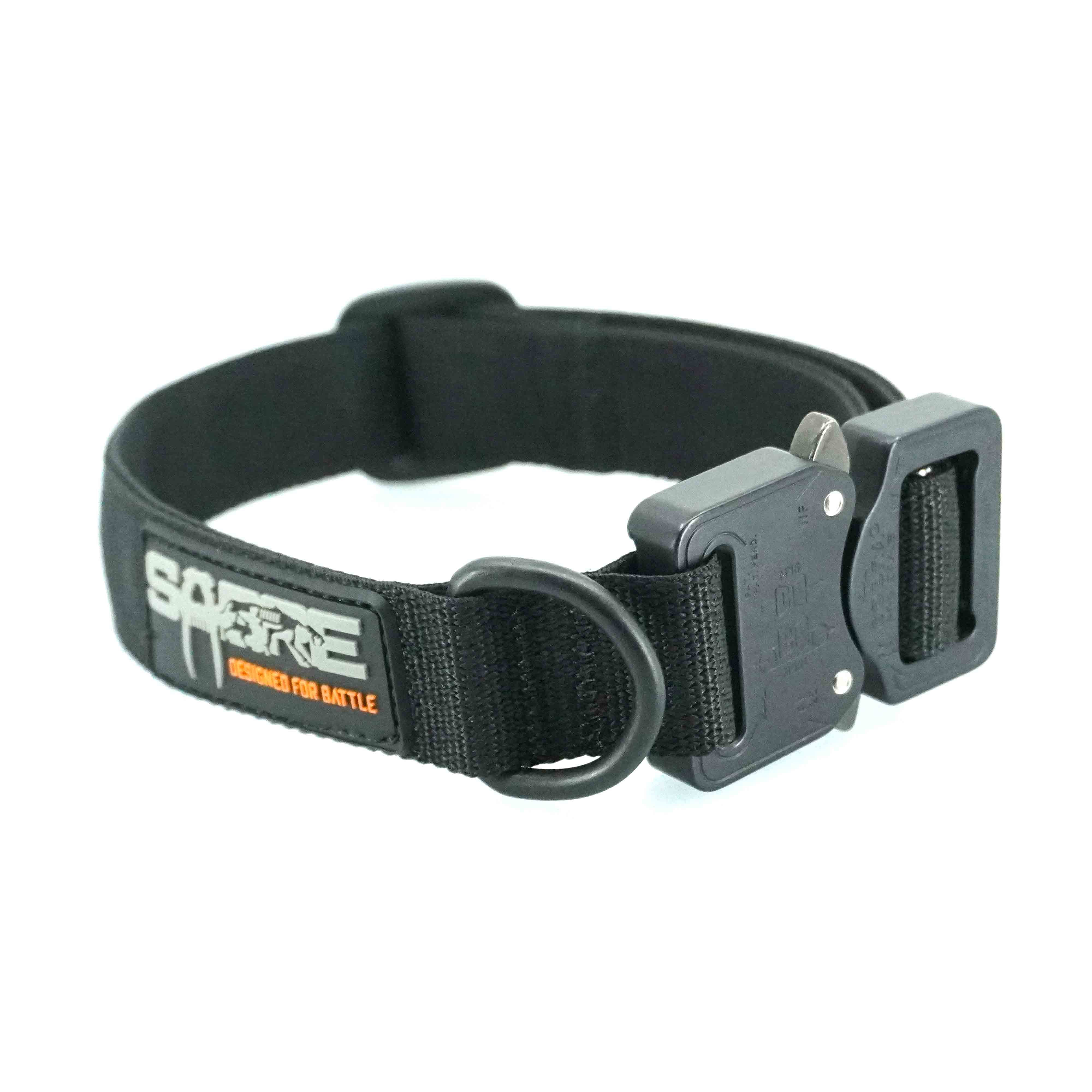 A black, high-strength K9 collar with AustriAlpin COBRA® quick-release buckle and a welded D-ring