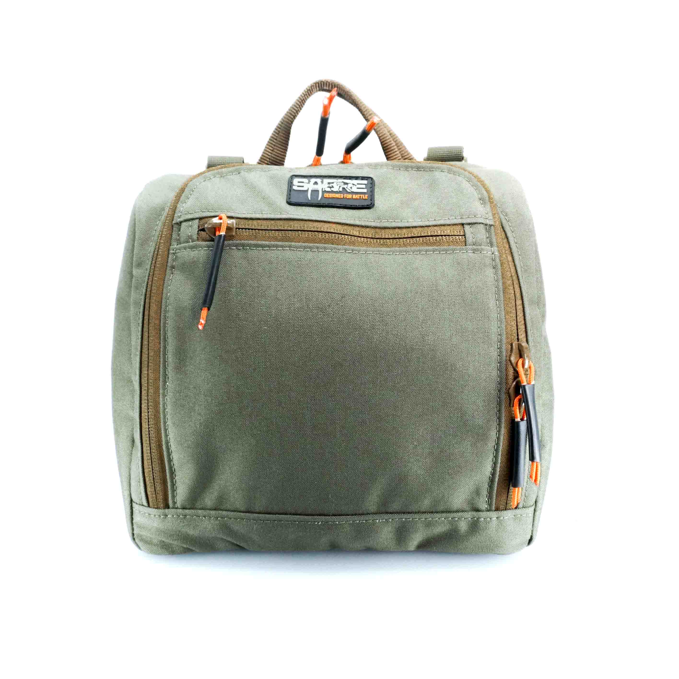 A green Shooting HUB bag with multiple compartments and a carry handle, designed for carrying shooting equipment.